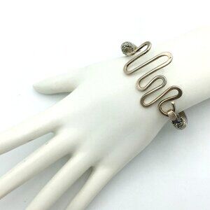 ABSTRACT squiggle sterling silver bracelet - 7" textured 1-1/4" wide hook clasp